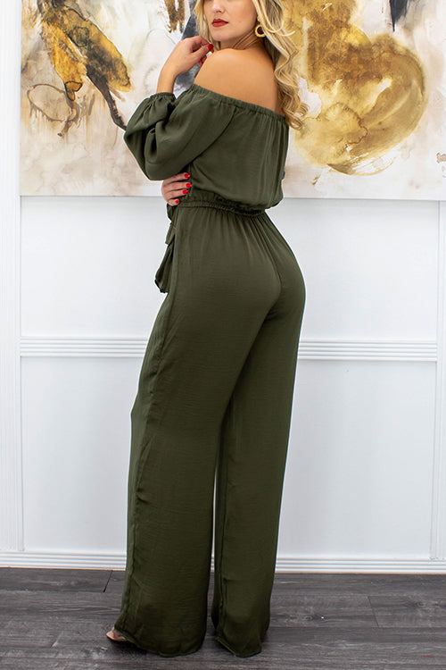 Drawstring Waist Off Shoulder Jumpsuit