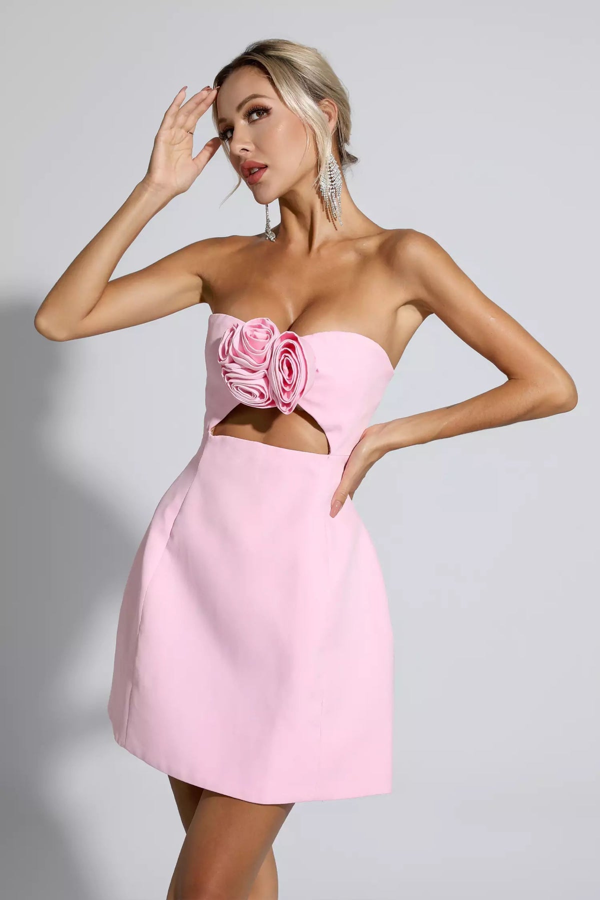 Strapless Rosette Cut Out Bust A-Line Mini Dress 3