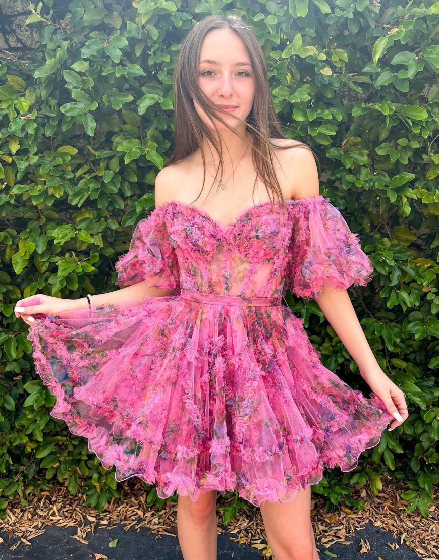 Pretty Cute Puff Sleeves A-Line Short Homecoming Party Dress