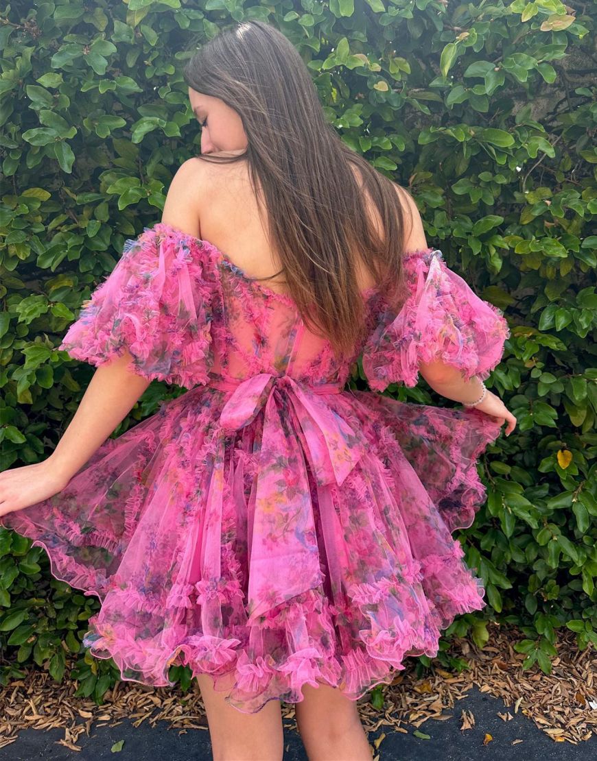 Pretty Cute Puff Sleeves A-Line Short Homecoming Party Dress