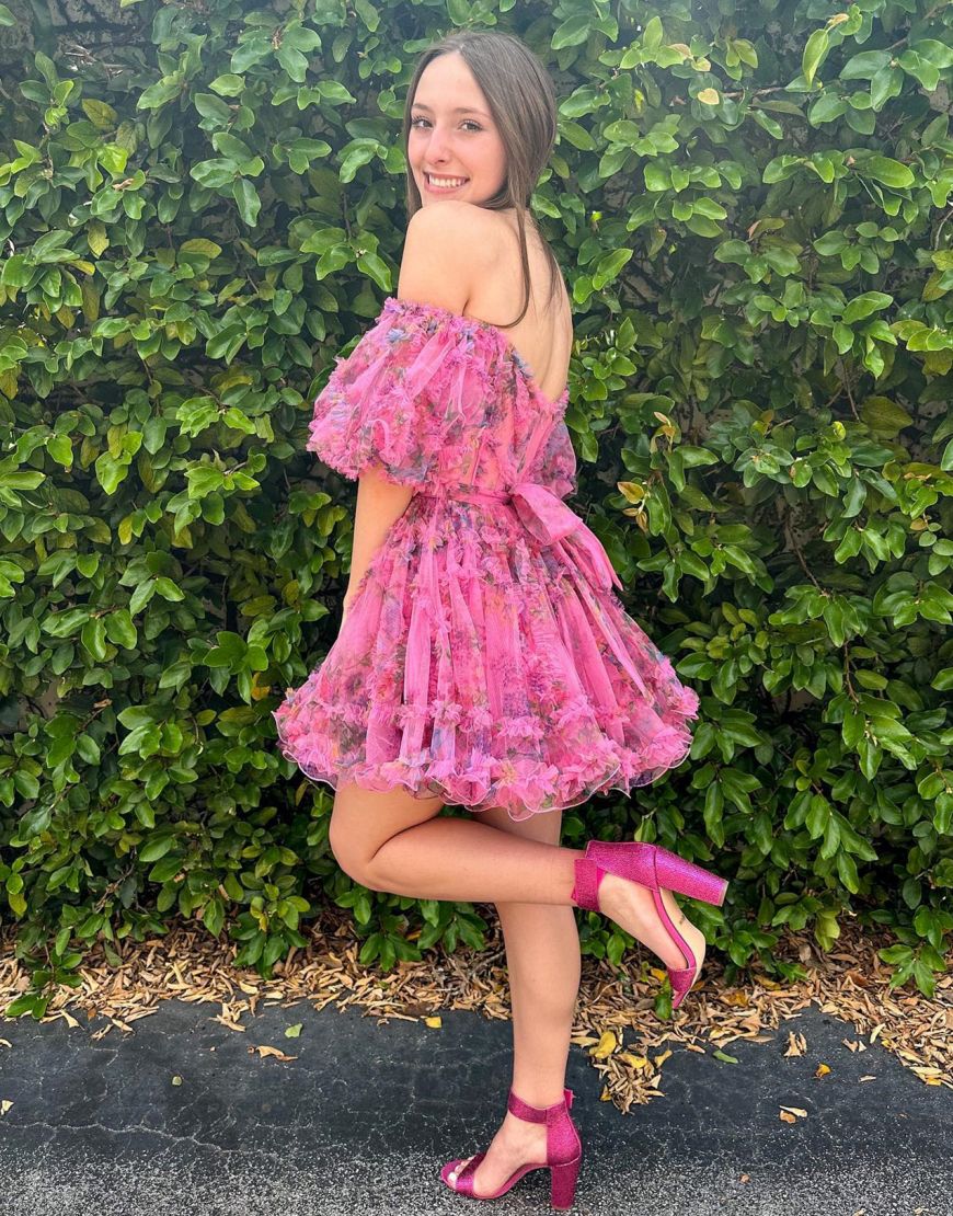 Pretty Cute Puff Sleeves A-Line Short Homecoming Party Dress