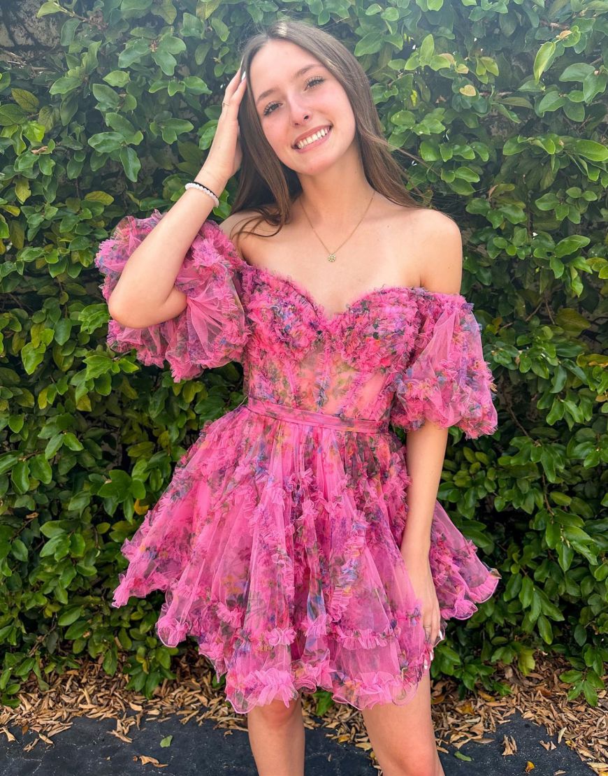 Pretty Cute Puff Sleeves A-Line Short Homecoming Party Dress