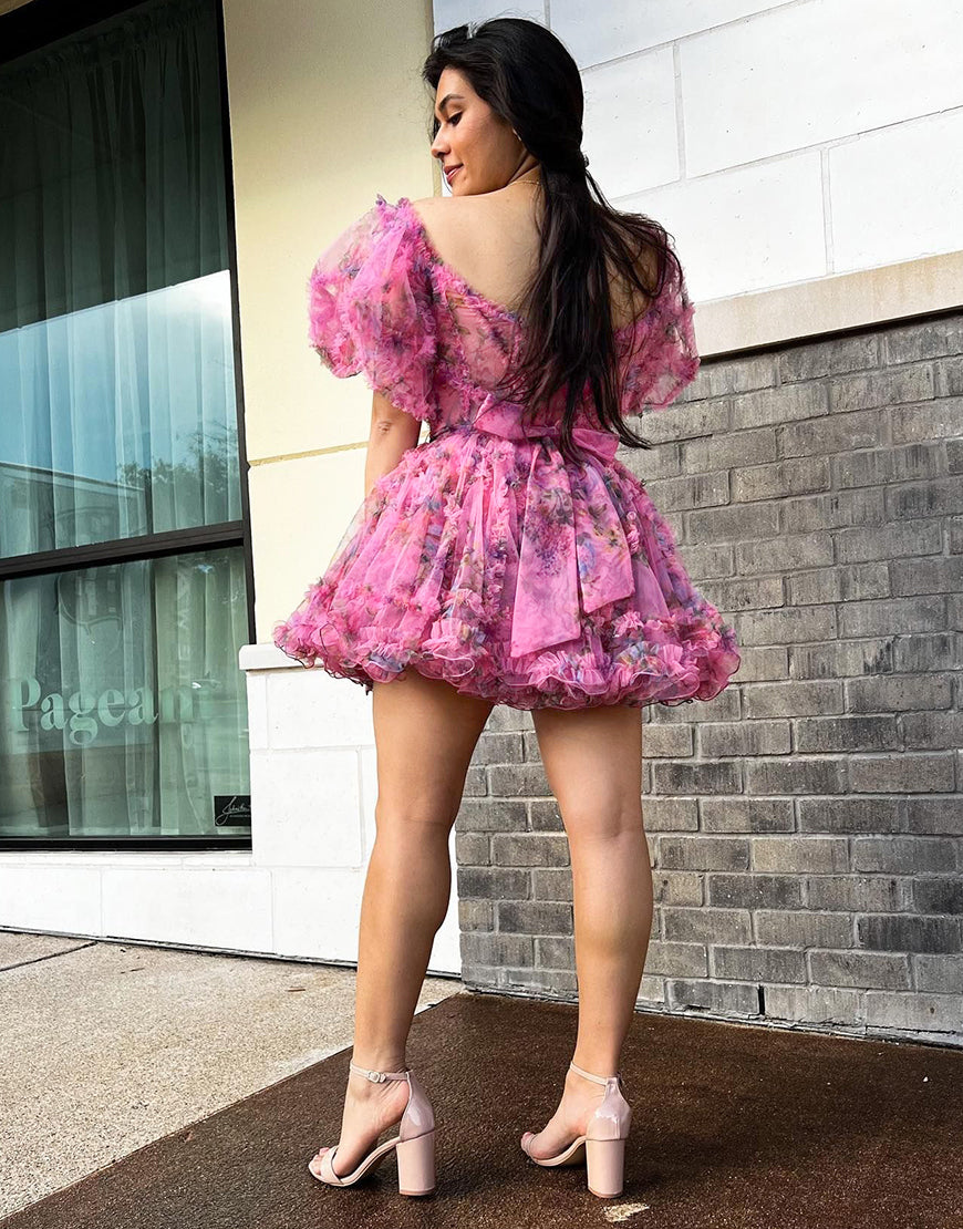 Pretty Cute Puff Sleeves A-Line Short Homecoming Party Dress