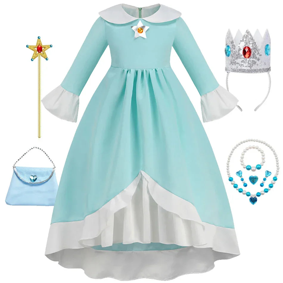 Princess Cosplay Peach Dress Accessories Halloween Role Play Carnival Birthday Kid Costume