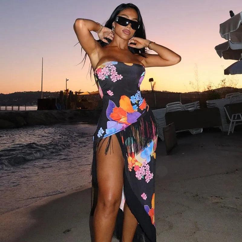 Backless Off-the-Shoulder Floral Maxi Dress