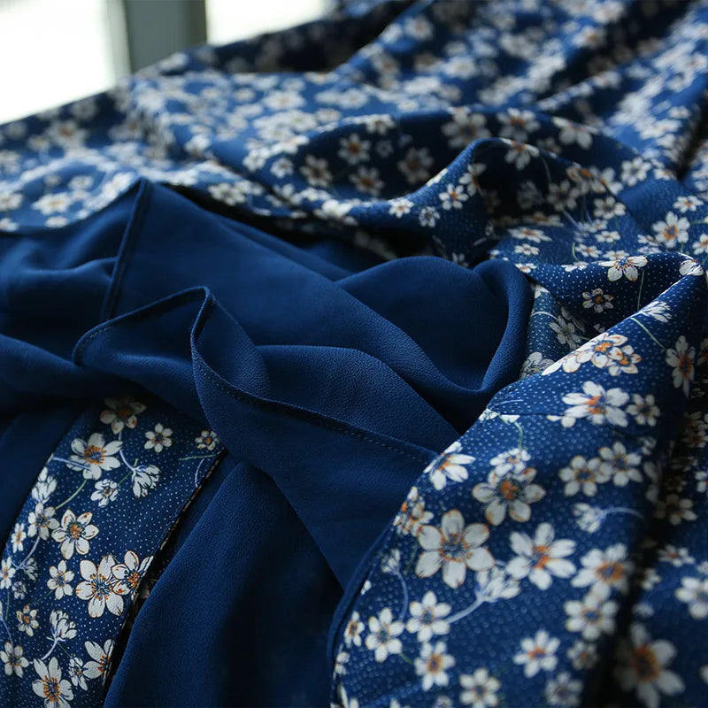 Floral Print V-Neck 3/4 Sleeve A-Line Midi Dress