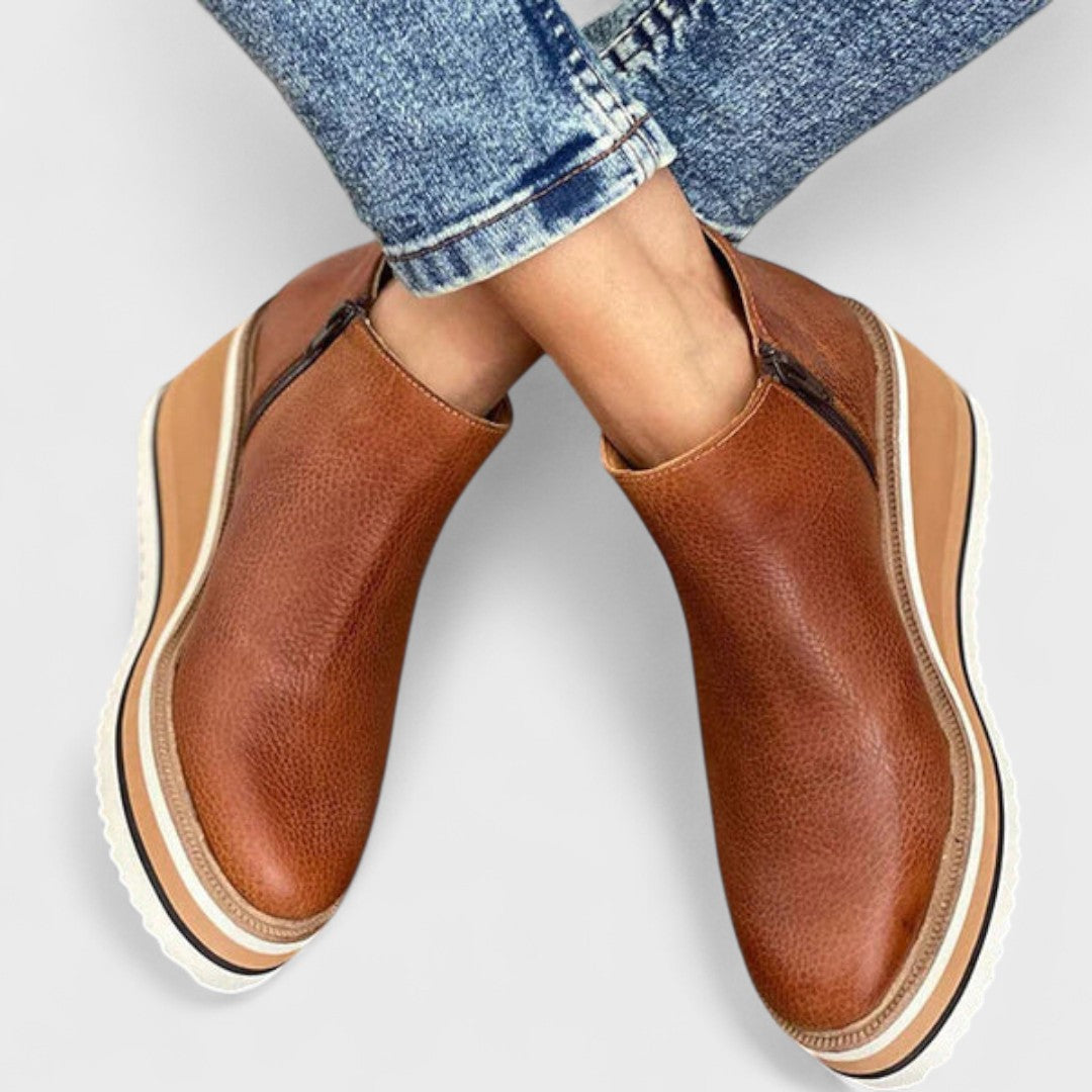 Suede Look Round Toe Platform Wedge Ankle Boots