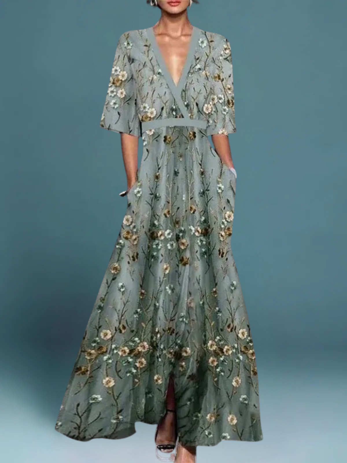 Lauren - Chic Floral V-Neck Bohemian Dress with Belt 2XL