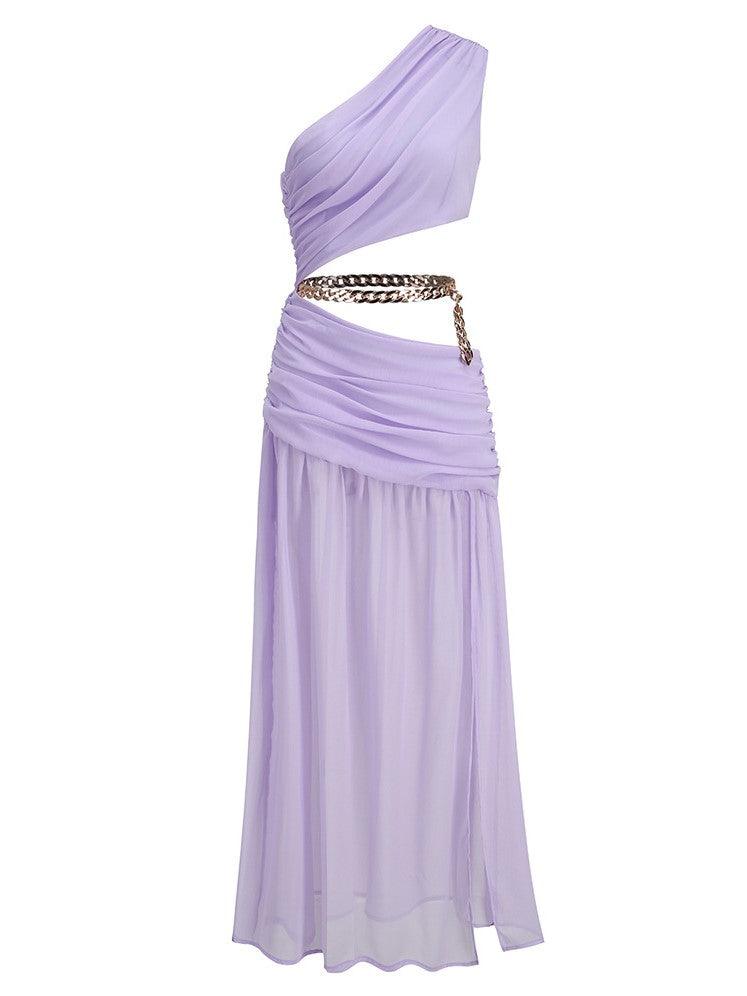 Psyche One Shoulder Chain Maxi Dress In Lavender