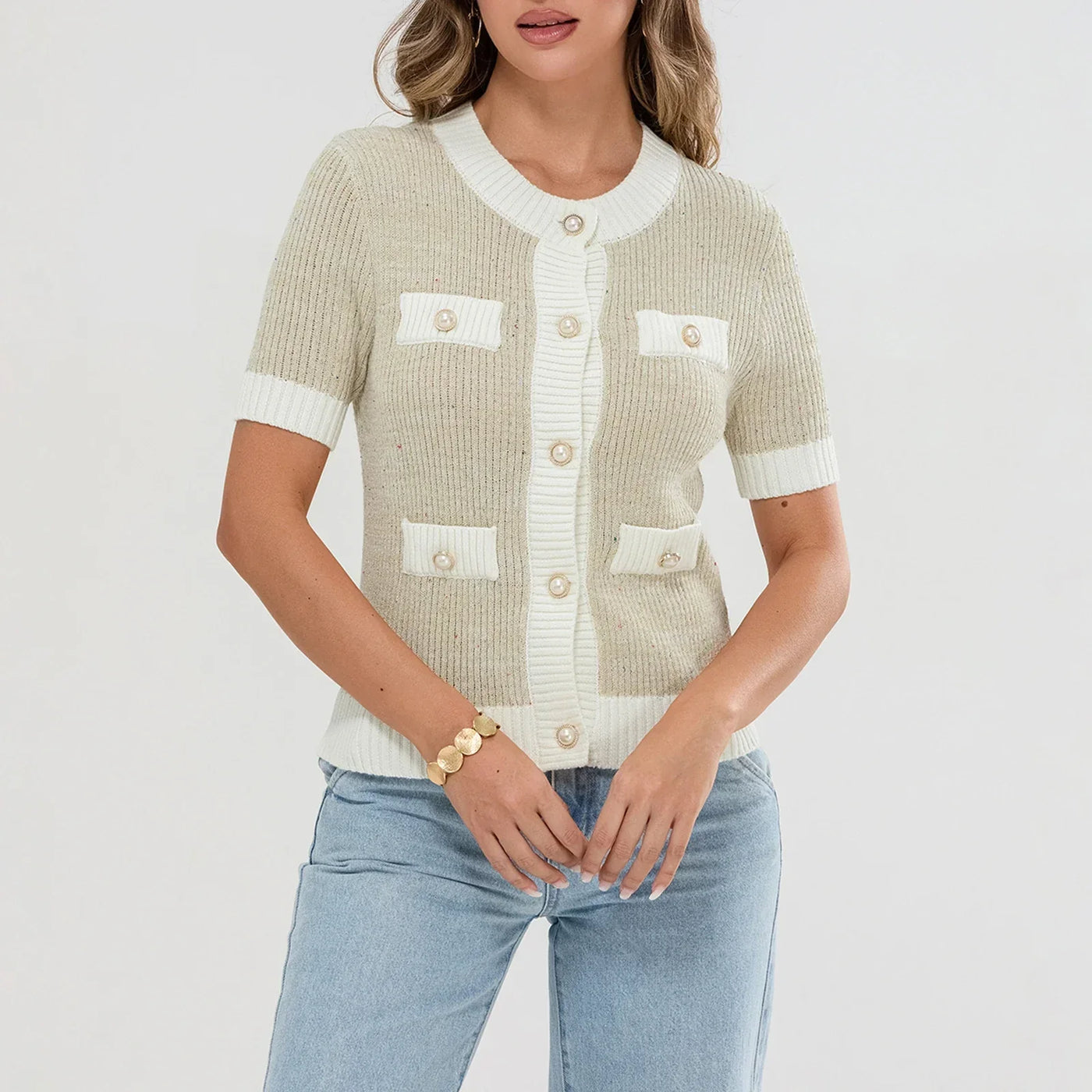 Pearl Button Short Sleeve Cardigan