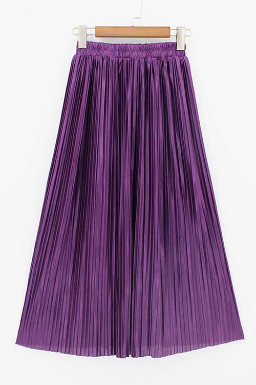 Metallic Pleated Maxi Skirts