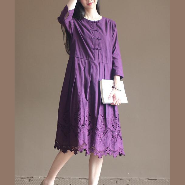 Purple lace patchwork cotton dresses plus size maxi dresses elegant design