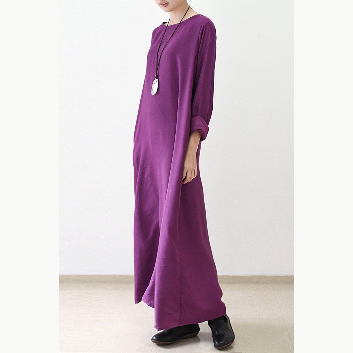 Round Neck Long Sleeve Loose Fit Side Pocket Maxi Dress 2