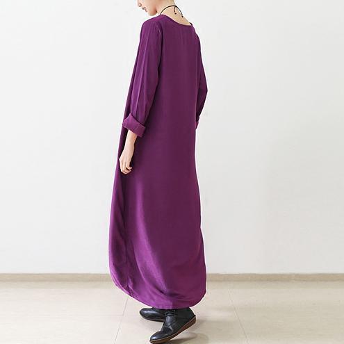 Purple silk dresses long sleeve maxi dress elegant fall winter dresses - View 4
