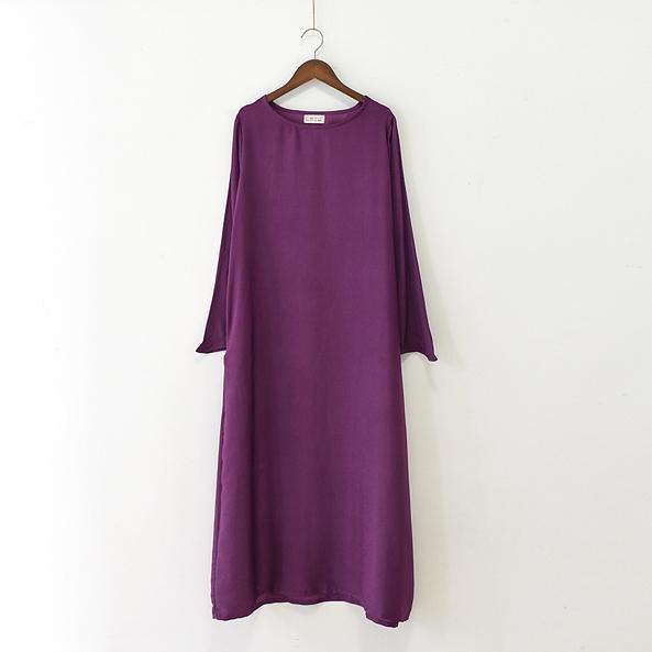 Purple silk dresses long sleeve maxi dress elegant fall winter dresses - View 5