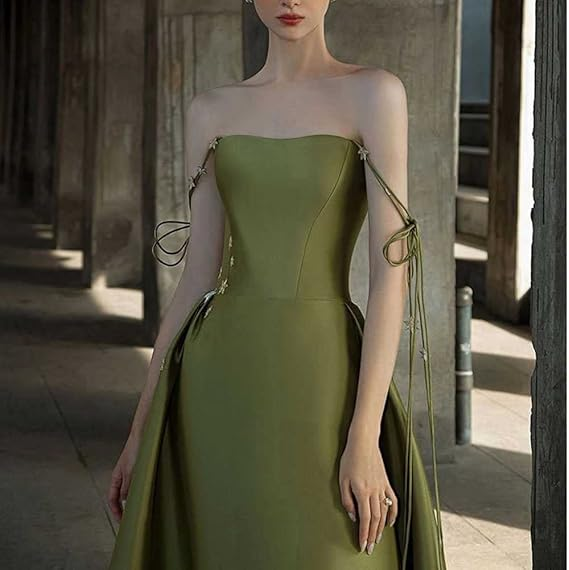 Simple A Line Green Satin Prom Dress Spaghetti Straps Long Party Evening Dress cc1522