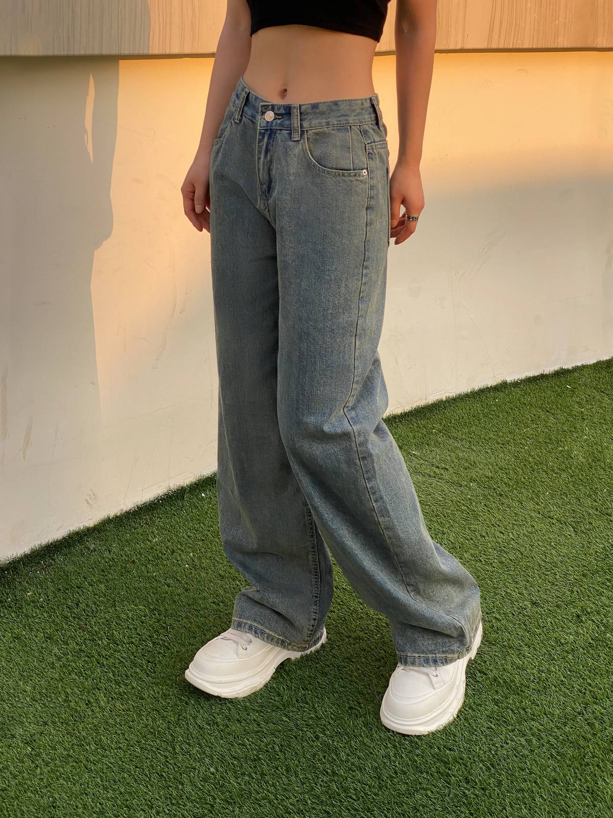 Vintage Wash Baggy Wide Leg Denim Jeans 4