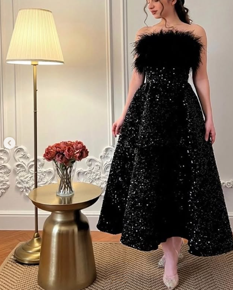 Shiny Black Sequins A-line Party Dress,Black Cocktail Dress cc1271