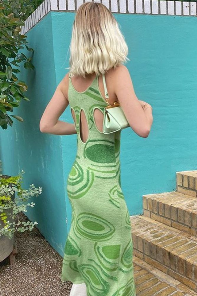 Abstract Swirl Jacquard Knit Scoop Neck Cami Bodycon Midi Dress 5