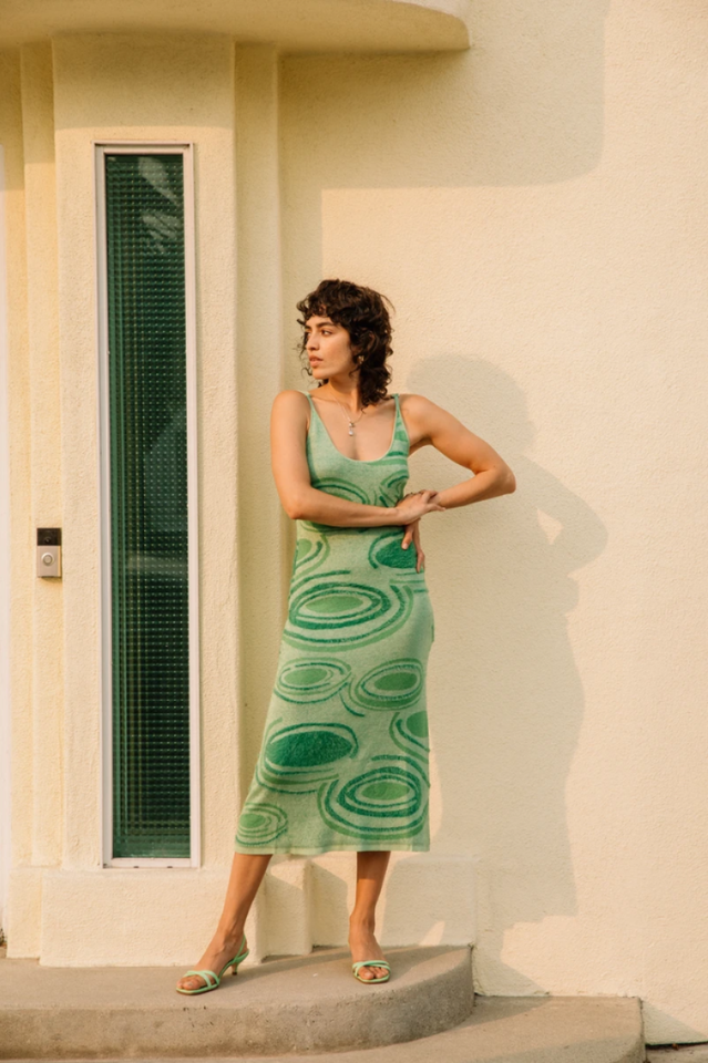 Abstract Swirl Jacquard Knit Scoop Neck Cami Bodycon Midi Dress 12