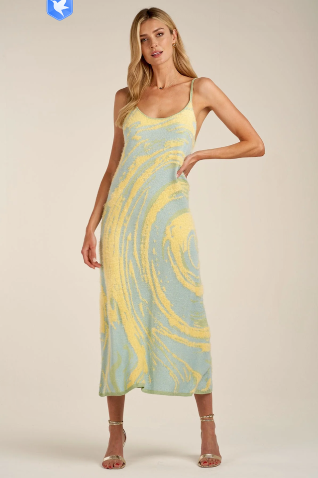 Abstract Swirl Jacquard Knit Scoop Neck Cami Bodycon Midi Dress 29