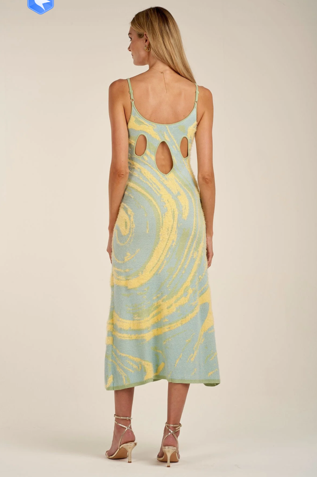 Abstract Swirl Jacquard Knit Scoop Neck Cami Bodycon Midi Dress 30