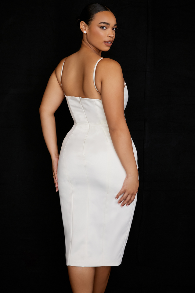 Satin Spaghetti Strap Corset High Split Midi Dress