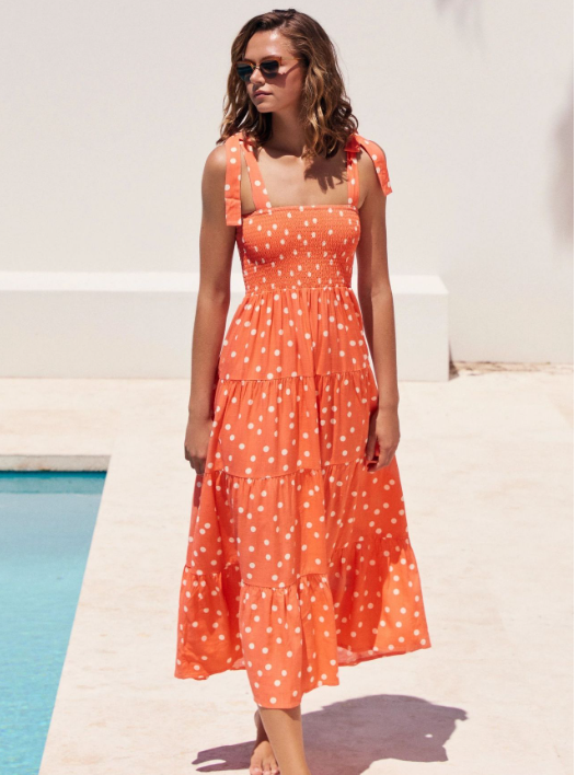 Bohemian Festive Warm-Season Elastic Gown Design With Coastal Women Tie Sundress Up Straps S /