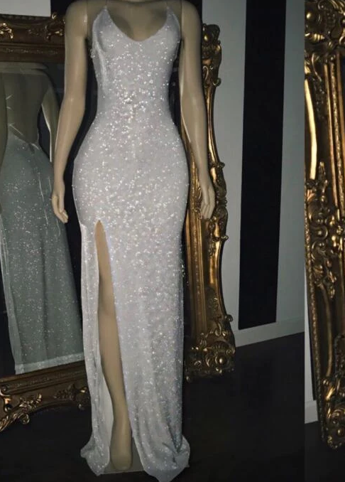2023 Silver Halter Sequins Prom Dresses fg1386