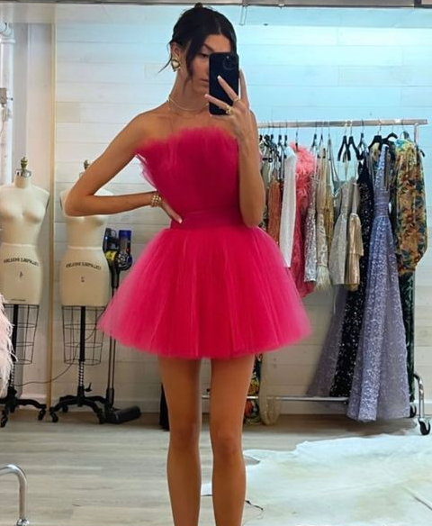 Cute Hot Pink Tulle Mini homecoming dress