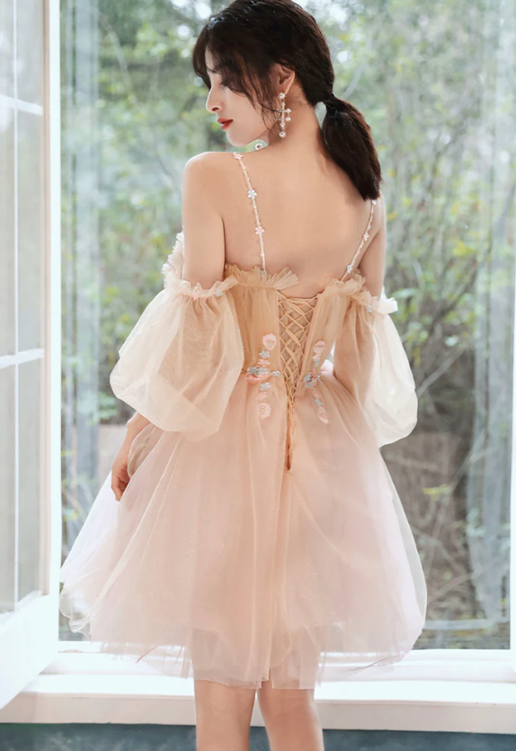 Cute tulle applique short prom dress homecoming dress
