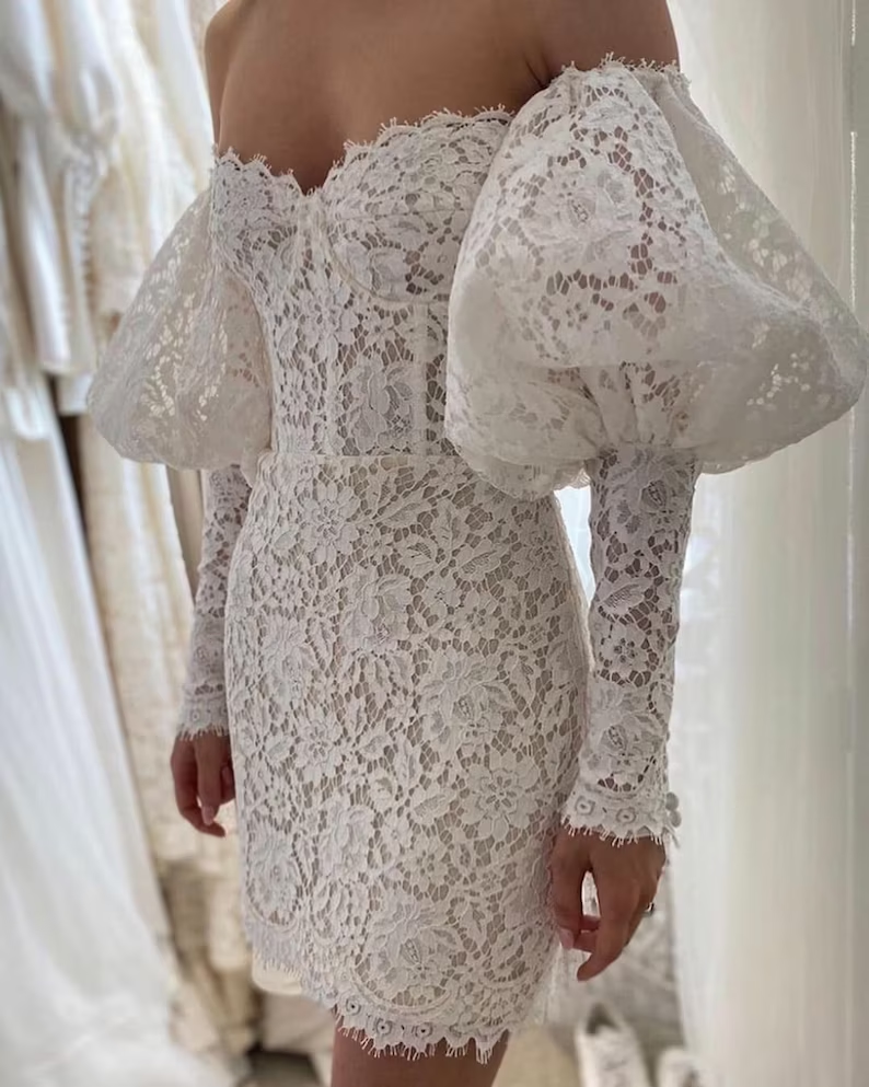 Custom Short Dresses, Lace Wedding Dress