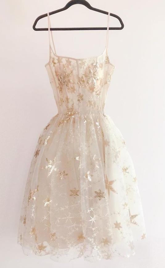 Cute A-Line Tulle Square Spaghetti Straps Sequins Short Party/Homecoming Dress