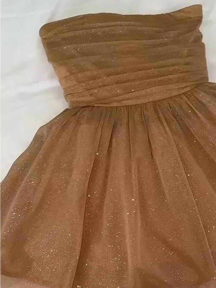 Casual Dresses Back Big Bow Sparkling Mini Dress Women Strapless Zipper Sleeveless Backless A-line Party Sexy Homecoming Dress