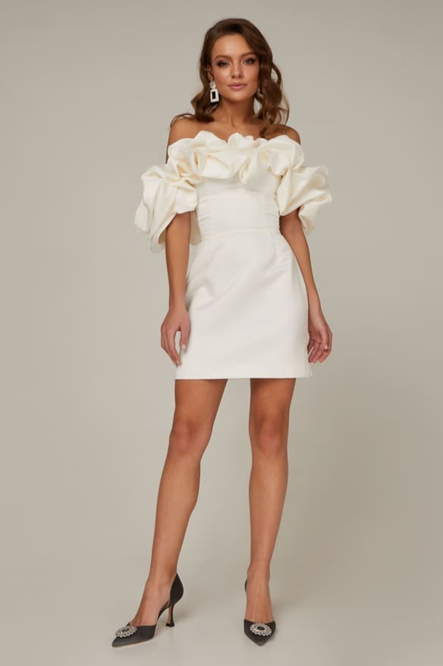 Off Shoulder Ruffle Peplum Corset Structured Satin Mini Dress