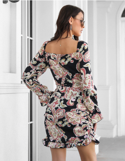 Ruffled Skirt With Printed Word Collar L / Orange
