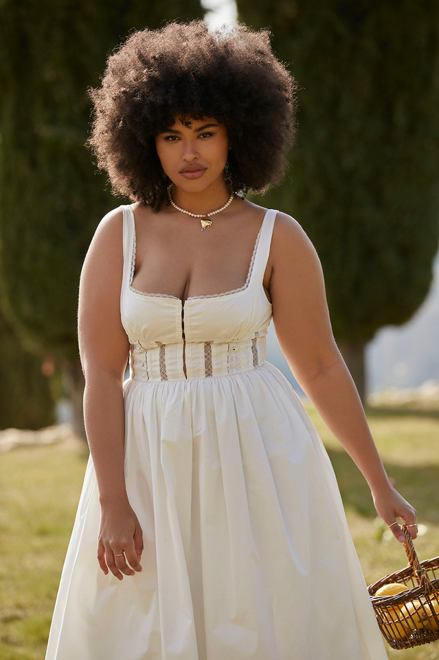 White Lace Trim Midi Dress - View 13