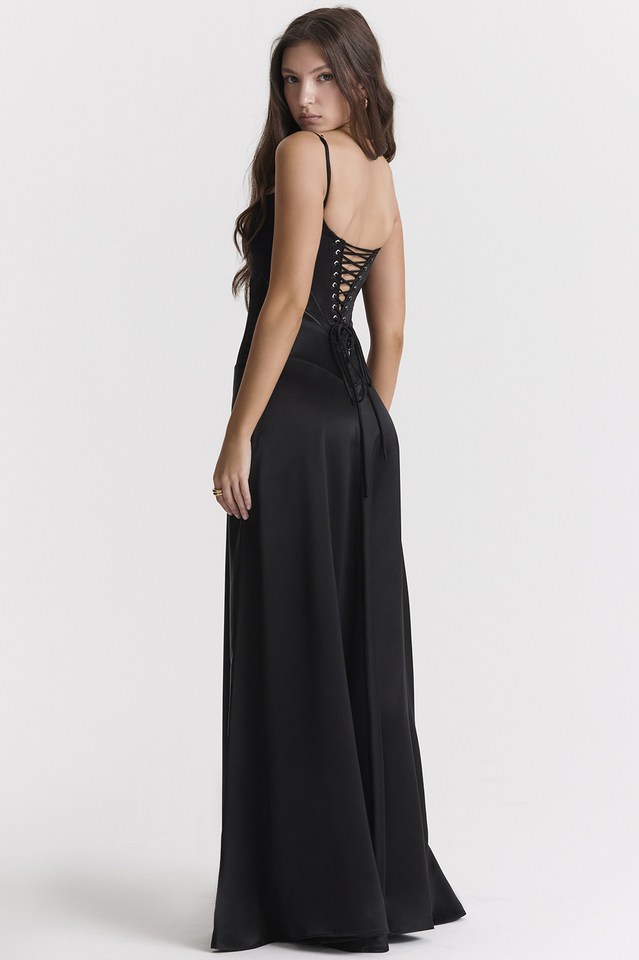 Anabella Black Lace Up Maxi Dress 7