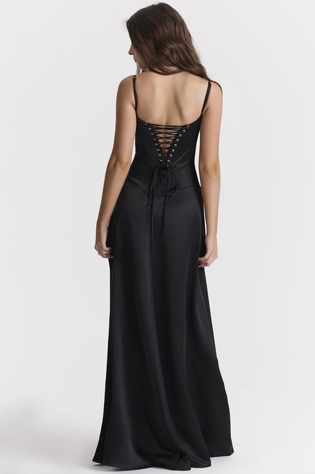 Anabella Black Lace Up Maxi Dress 2