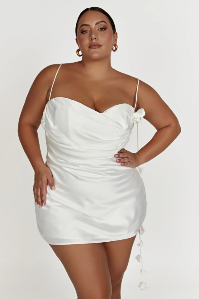 Satin Halter Neck Backless Floral Trim Mini Dress