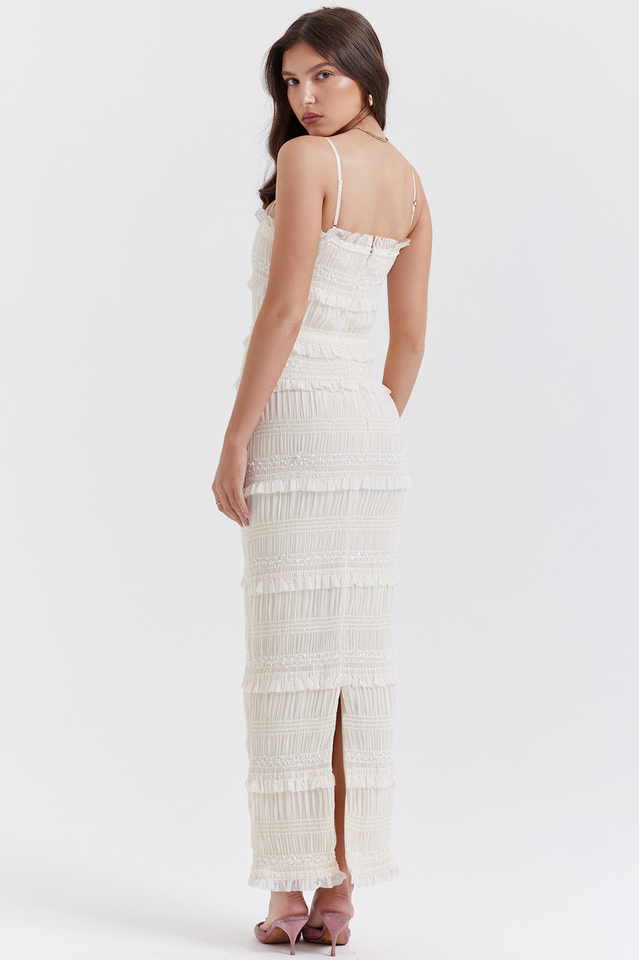 Tulle Square Neck Tiered A-Line Maxi Dress