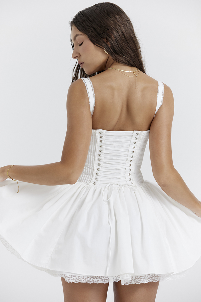 Sweetheart Neck Corset Drop Waist Lace Trim Mini Dress