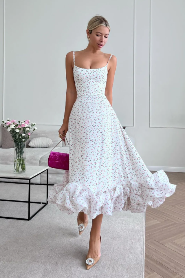 Flounce Bustier Midi Dress 11