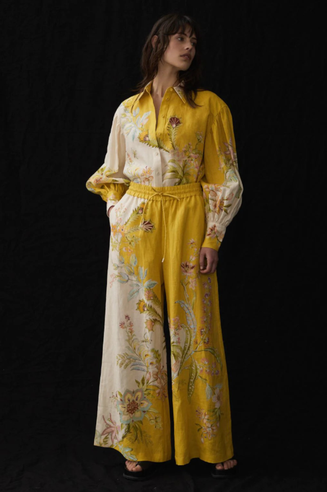 Floral Print Long Sleeve Button Shirt and Wide Leg Pants Two Piece Set 2