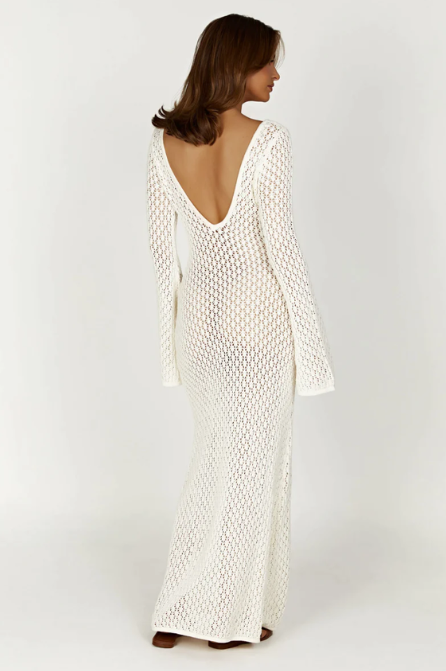 Crochet Knit Halter Neck High Split Maxi Dress 2
