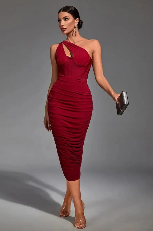 Cutout Asymmetric Midi Dress