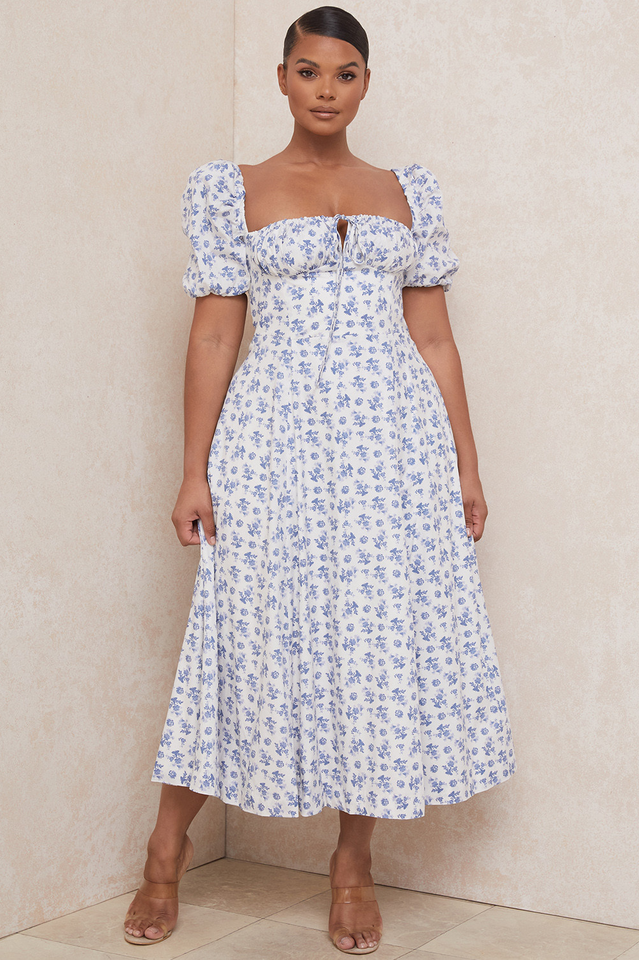 Tallulah Flower Puff Sleeve Midi Dress