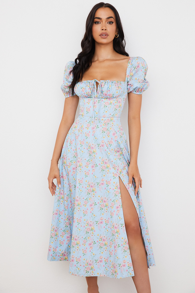Tallulah Flower Puff Sleeve Midi Dress