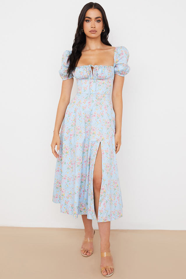 Tallulah Flower Puff Sleeve Midi Dress