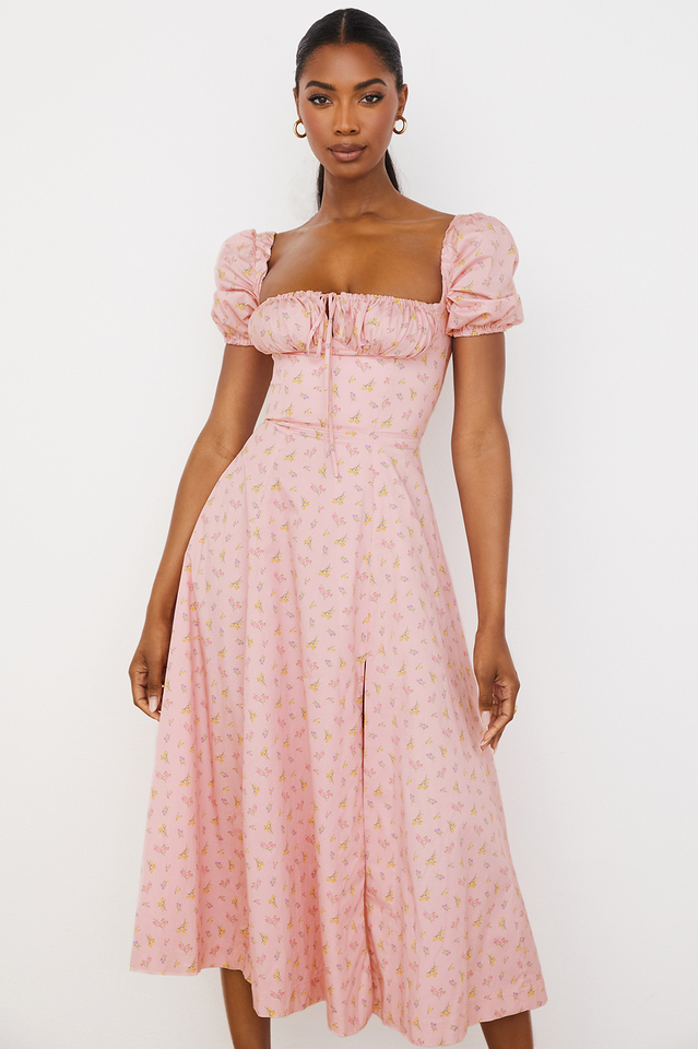 Tallulah Flower Puff Sleeve Midi Dress
